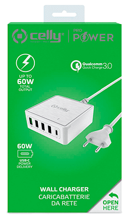 Cargador Red Celly 60W 4 USB y 1 USBC Cargador Red Celly 60W 4 USB y 1 USBC
