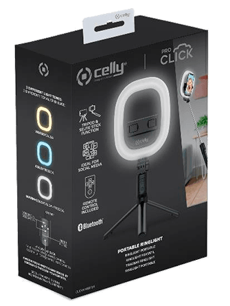 Palo selfie y trípode bluetooth con anillo de luz Celly