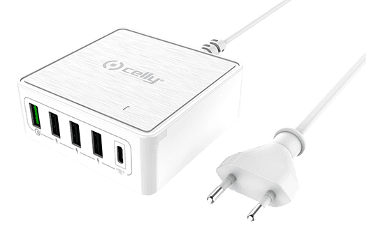 Cargador Red Celly  60W 4 USB y 1 USBC ¡Carga todos los dispositivos de tu escritorio a toda velocidad!