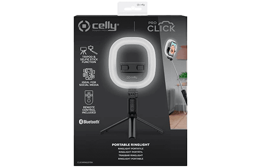Palo selfie y trípode bluetooth con anillo de luz Celly - ¡Mejora tu contenido social con CLICKRINGBT! Palo selfie y trípode bluetooth con anillo de luz Celly ¡Mejora tu contenido social con CLICKRINGBT!
