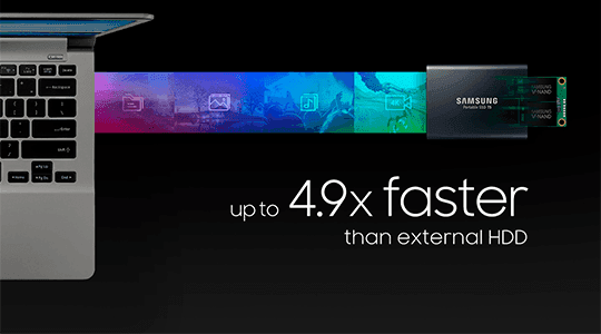 Samsung Portable SSD T5 1TB - Velocidad de transferencia más rápida Samsung Portable SSD T5 1TB Velocidad de transferencia más rápida