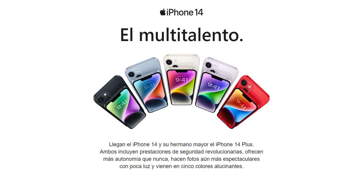 iPhone 14 Vista frontal del iPhone 14 de 6,1 pulgadas. Vista frontal del iPhone 14 Plus de 6,7 pulgadas.iPhone 14