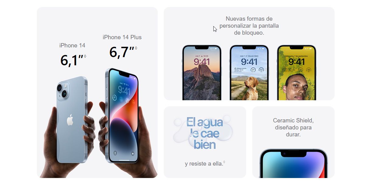 iPhone 14 Esquina superior izquierda de la parte delantera con Ceramic Shield de un iPhone 14.