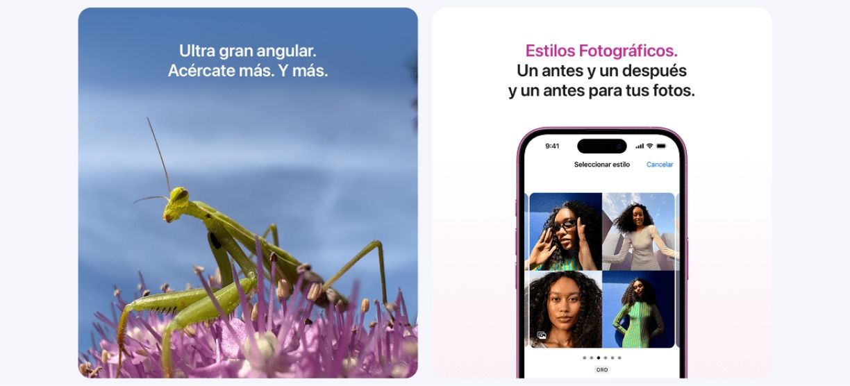 Unas manos sujetan un iPhone 16 que muestra el Control de Cámara. El dedo índice de la mano derecha se desliza por el lateral del teléfono para ajustar las opciones de la cámara. Lo mejor del iphone 16