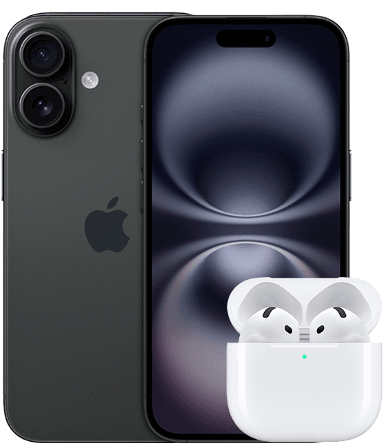 iPhone 16 128 GB negro + AirPods 4 con cancelación activa de ruido blancos