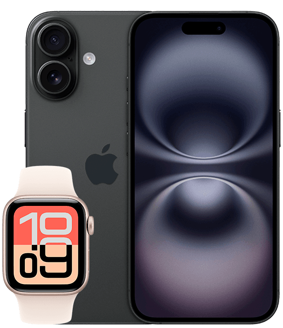 iPhone 16 128 GB negro + Watch SE 3 (GPS + Cellular, 40mm) blanco iPhone 16 128 GB negro + Watch SE 3 (GPS + Cellular, 40mm) blanco