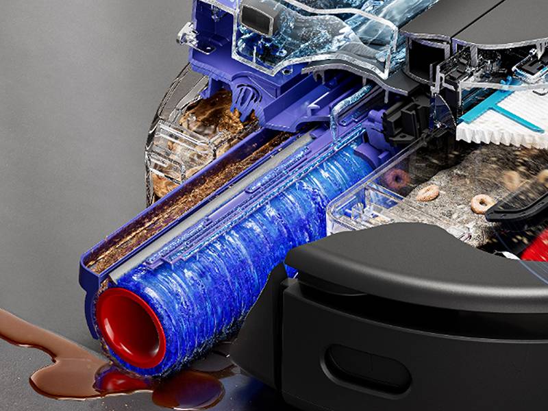 Robot aspirador y fregona Dyson Spot+Scrub Ai Rodillo siempre limpio y extensible en los laterales