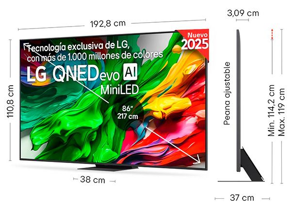 LG 86QNED86A6A precio. Peana ajustable en altura