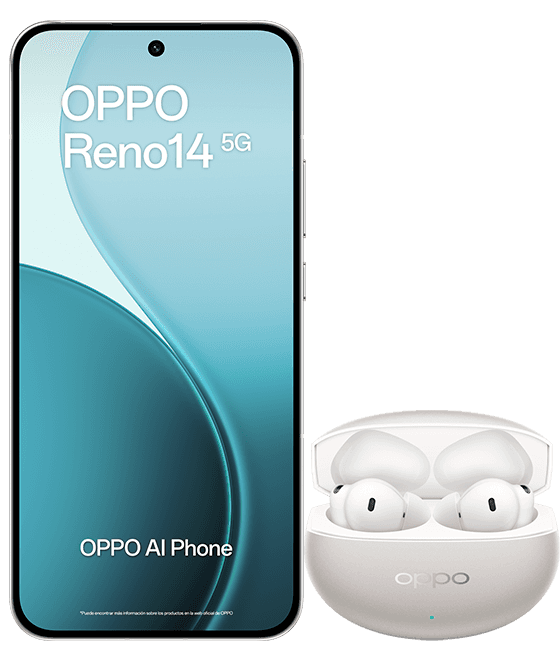 OPPO Reno14 5G 256GB blanco + auriculares inalámbricos Enco X3S plata OPPO Reno14 5G 256GB blanco + auriculares inalámbricos Enco X3S plata