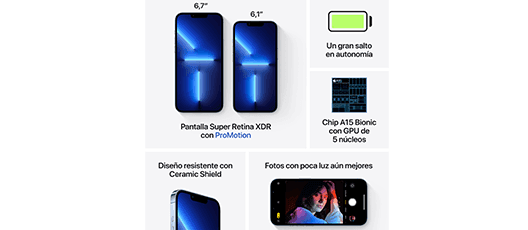iPhone 13 Pro 256 GB reacondicionado precio. Chip A15 Bionic para un rendimiento ultrarrápido