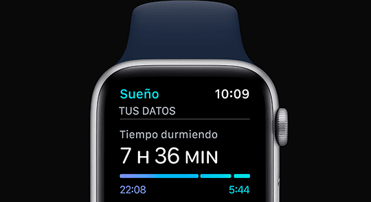Apple Watch SE GPS + Cellular 44 mm Caja gris / Correa deportiva negra Para quienes sueñan con dormir