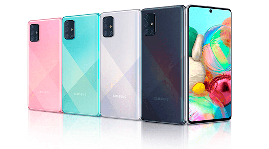 Samsung Galaxy A71 negro 128 GB con Buds+ Colores pastel cautivadores, combinados con patrones dinámicos