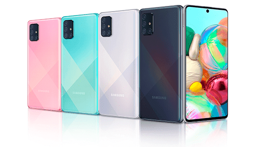 Samsung Galaxy A71 negro 128 GB con Buds+ - Colores pastel cautivadores, combinados con patrones dinámicos Samsung Galaxy A71 negro 128 GB con Buds+ Colores pastel cautivadores, combinados con patrones dinámicos