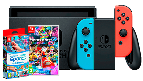 Switch + Mario Kart 8 Deluxe + Switch Sports Switch + Mario Kart 8 Deluxe + Switch Sports