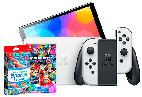 Consola Nintendo Switch OLED + Mario Kart 8 Deluxe + Switch Sports Consola Nintendo Switch OLED + Mario Kart 8 Deluxe + Switch Sports