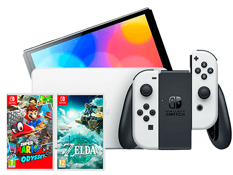 Consola Nintendo Switch OLED + Zelda Tears of the Kingdom + Super Mario Odyssey Consola Nintendo Switch OLED + Zelda Tears of the Kingdom + Super Mario Odyssey