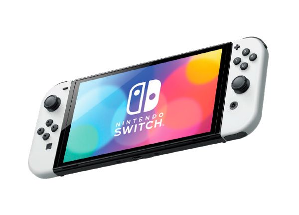 Nintendo Switch en modo sobremesa con soporte desplegado y pantalla activa